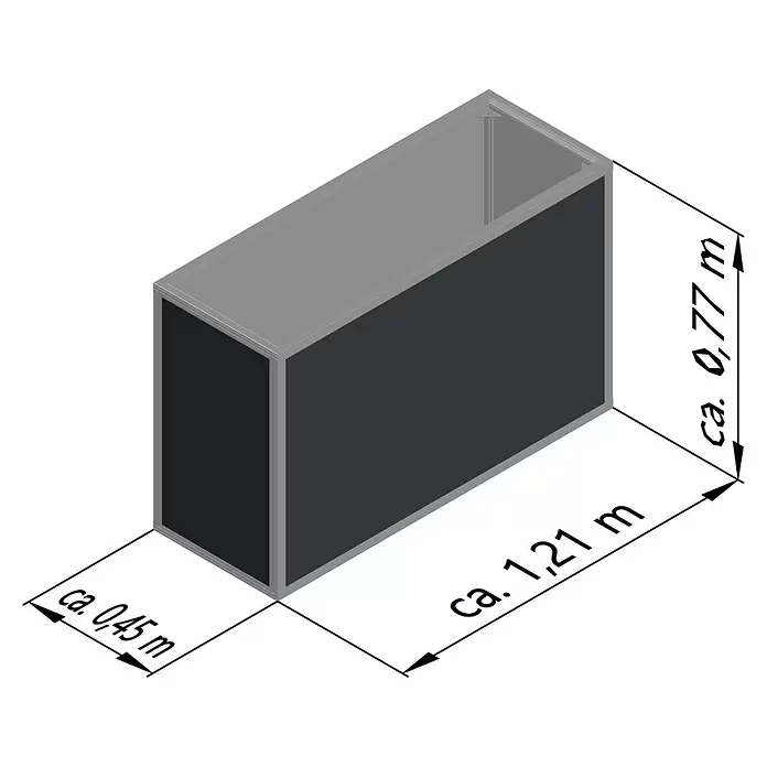 KGT Hochbeet - 1,21 x 0,45 x 0,77 m, Aluminium, Silber - Rechteckiger anthrazitfarbener Behälter mit silbernem Rahmen, ca. 1,21m lang, 0,45m breit, 0,77m hoch.