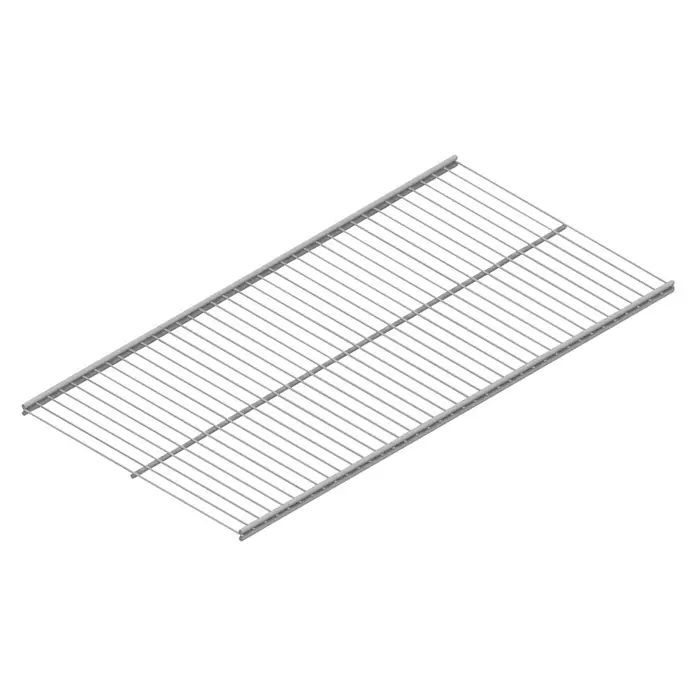 Element System Twin Balda de alambre Vario - L x An: 80 x 40 cm, Apto para: Soportes especiales Twin, Blanco - Imagen de una rejilla metálica rectangular gris con un diseño de cuadrícula, que proporciona estabilidad y ventilación para el almacenamiento.