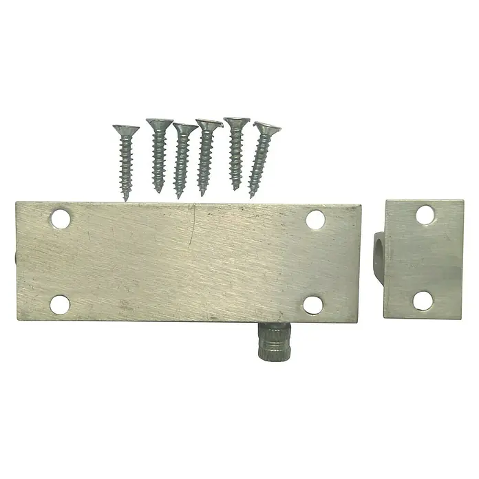 Cerradura adicional para ventanas - Largo: 100 mm, Aluminio, Plateado - Un pestillo de puerta plateado con tornillos, ideal para añadir seguridad adicional a su puerta.