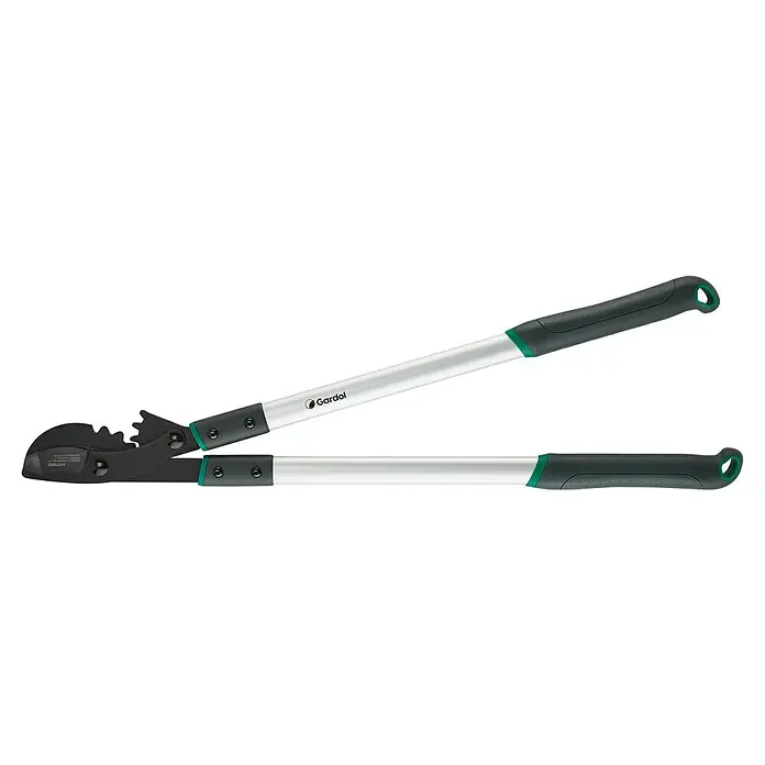 Gardol Comfort Getriebe-Astschere GDB42 - Max. Aststärke: 42 mm - Eine Astschere von Gardol mit silbernen Griffen und schwarzen, gummierten Griffenden. Ideal für den Gartenschnitt.