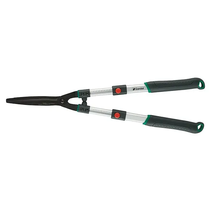 Gardol Premium Hand-Heckenschere GDH655 - Länge: 3,9 cm, Silber, schwarz, grün, rot - Eine Gardol Heckenschere mit Teleskopstiel für präzise Gartenarbeit. Das Werkzeug bietet eine komfortable Handhabung und ist ideal für den Formschnitt.