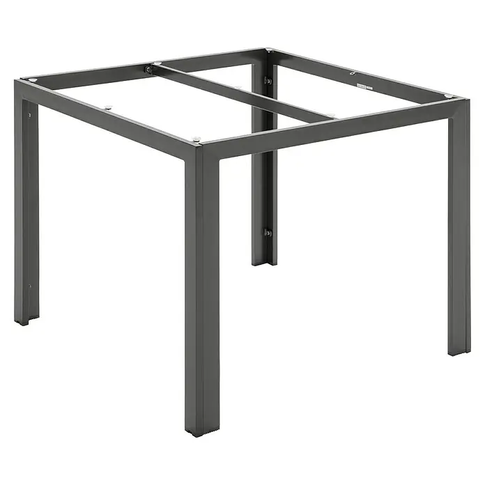 Sunfun Mesa de jardín extensible Luciana - L x An x Al: 180 x 100 x 75 cm, Aluminio, Negro, Extensible - Estructura metálica para una mesa cuadrada con cuatro patas y dos soportes, de color gris.
