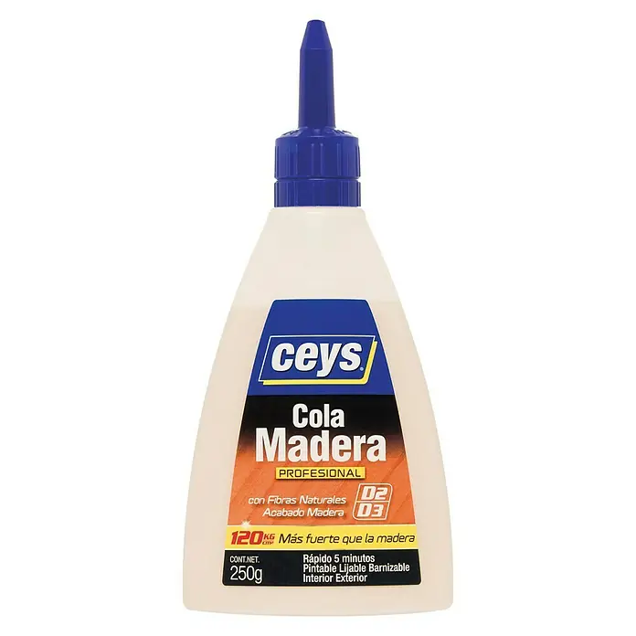 Ceys Cola de empapelado para madera profesional - 250 g - Imagen de una botella de cola para madera Ceys, ideal para proyectos de madera profesionales, con secado rápido y fuerte adhesión.