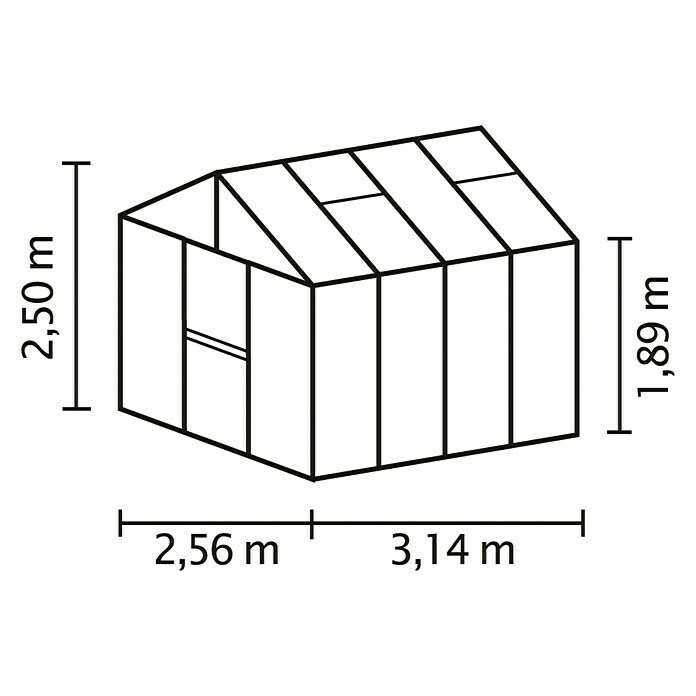 Vitavia Gewächshaus Zeus 81003,14 x 2,56 x 2,5 m, Farbe: Schwarz, Einscheibensicherheitsglas (ESG), 3 mm Unknown