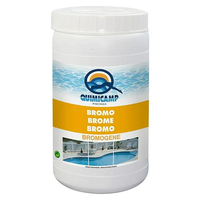 Quimicamp Desinfectante para piscina Bromogene - 1 kg - Bote de productos químicos para piscinas QUIMICAMP Bromo Bromogene. Ideal para el mantenimiento y tratamiento del agua.