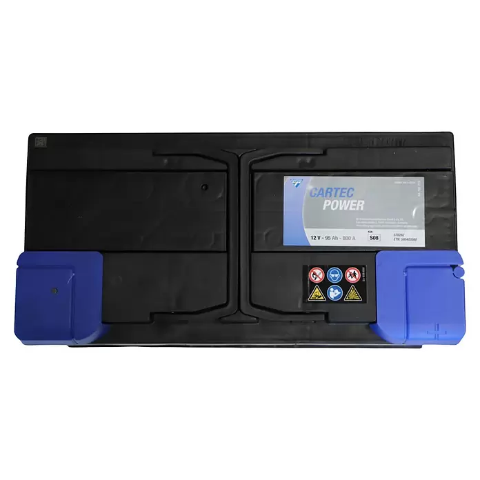 Cartec Autobatterie Power SLI 95 AH 800A - 95 Ah, 12 V - Schwarze CARTEC POWER Autobatterie mit blauen Polkappen, 12V 95Ah 800A.