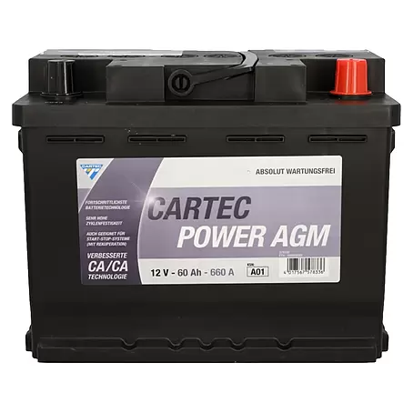 Cartec  Autobatterie Power AGM 60 AH 680A
