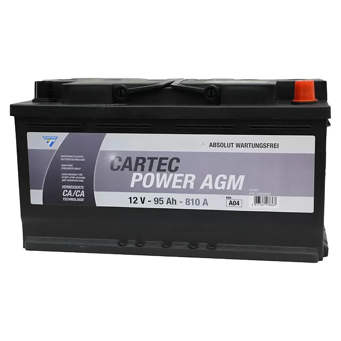 Cartec Autobatterie Power AGM 95 AH 810A - 95 Ah, 12 V - Schwarze CARTEC POWER AGM Autobatterie, 12V 95Ah 810A, mit wartungsfreier, fortschrittlicher Technologie für Start-Stopp-Systeme.