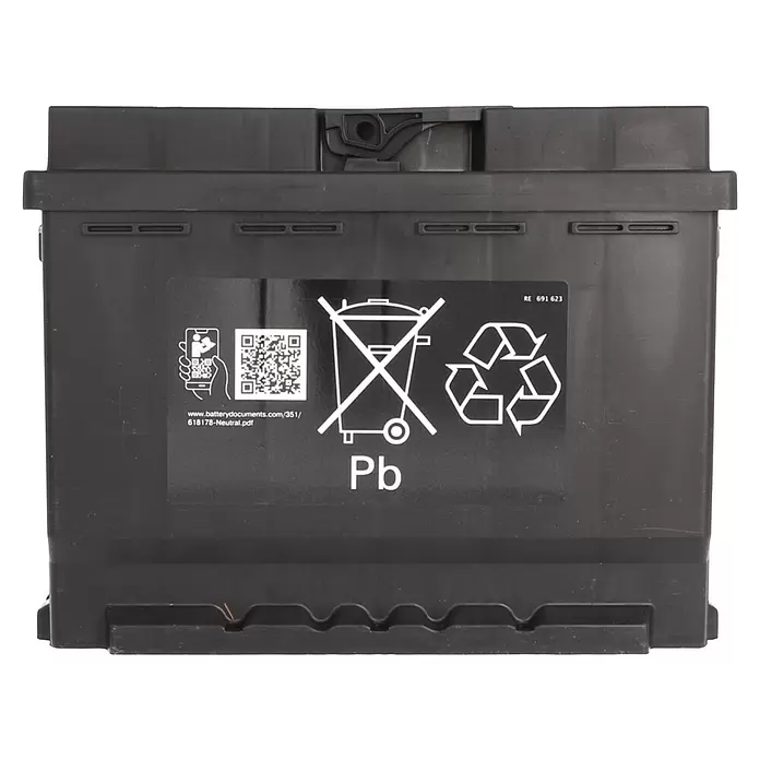 Cartec Autobatterie Power SLI 60 AH 540A - 60 Ah, 12 V - Schwarze Autobatterie mit Recycling- und „Pb“-Symbolen (Blei) auf einem Etikett.