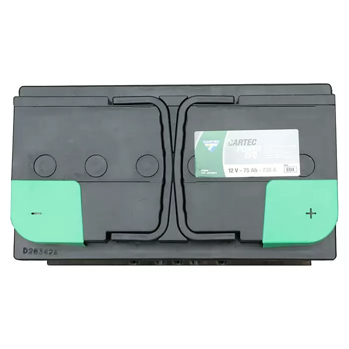 Cartec Autobatterie Power EFB 75 AH 730A - 75 Ah, 12 V - Schwarze CARTEC POWER EFB Autobatterie mit grünen Polabdeckungen, 12V 75Ah 730A.