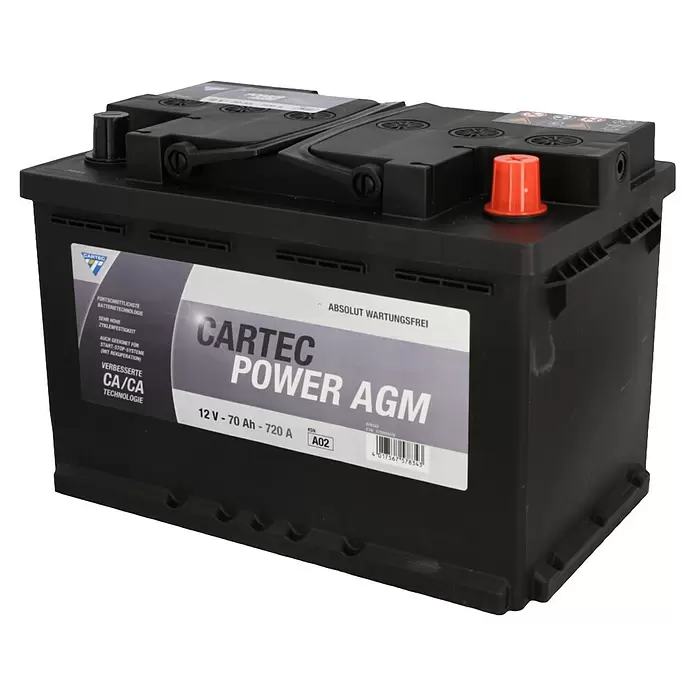 Cartec Autobatterie Power AGM 70 AH 720A - 70 Ah, 12 V - Schwarze Cartec Power AGM Autobatterie, 12V 70Ah 720A.