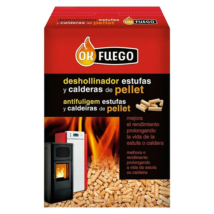 Ok Fuego Deshollinador para estufas y calderas de pellet - 1.500 g - Imagen del producto de un deshollinador OK FUEGO para estufas y calderas de pellets para mejorar el rendimiento.