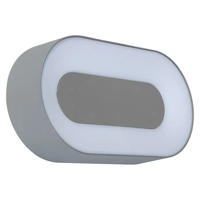 Lutec Aplique exterior LED Ublo - 7,5 W, 4,5 x 21,3 x 1,13 cm, Plateado, Opal, IP54 - Lámpara de pared LED ovalada gris con reflector rectangular central para interiores modernos, ofreciendo iluminación elegante.