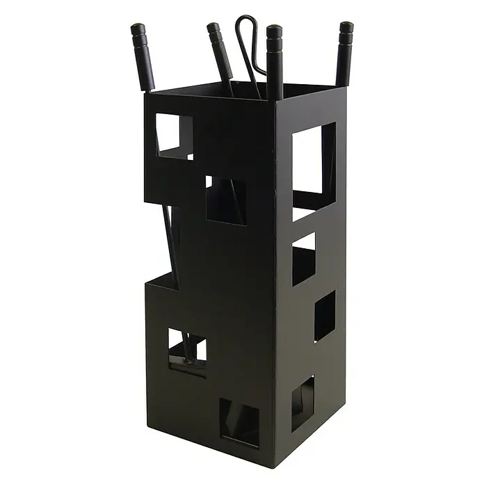 Imex El Zorro Juego de utensilios para chimenea - 5 pzs., Gris, Altura: 50 cm - Juego de herramientas para chimenea negro con un diseño cuadrado moderno, incluyendo pala, cepillo, atizador y pinzas para un mantenimiento elegante.