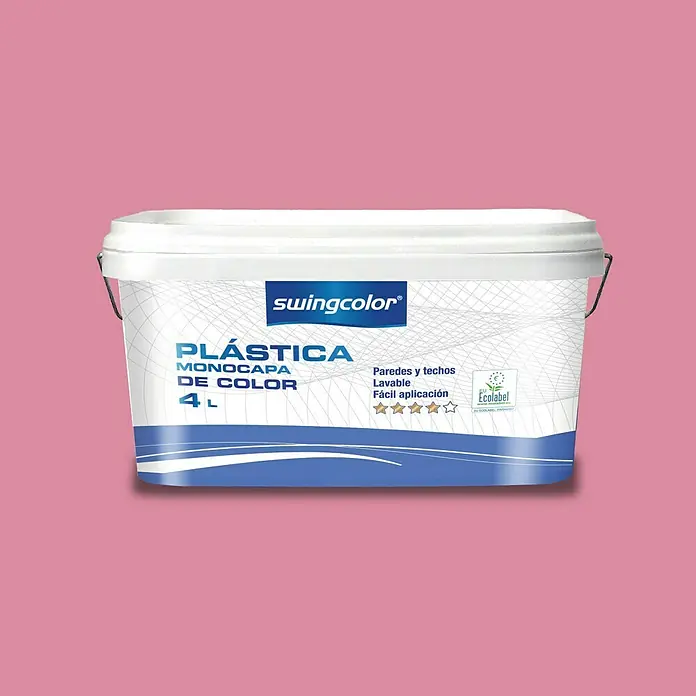 swingcolor Pintura para paredes - Rosa chicle, Mate, 4 l - Un cubo blanco de pintura de interior Swingcolor, apta para paredes y techos. La pintura es fácil de aplicar y lavable.