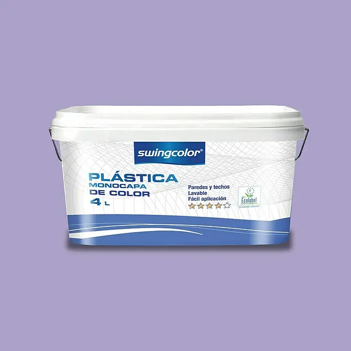 swingcolor Pintura para paredes - Hortensia, Mate, 4 l - Un cubo de 4L de pintura interior Swingcolor Plástica Monocapa en lila, para paredes y techos, lavable y fácil de aplicar.