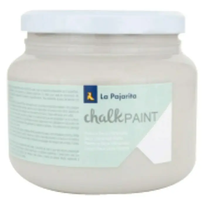 La Pajarita Pintura de tiza Chalk Paint - London Grey, 500 ml, Mate - Un bote de pintura de tiza La Pajarito en un tono claro, ideal para muebles y proyectos de bricolaje, con una etiqueta moderna y limpia.