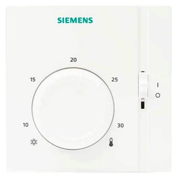 Siemens Termostato manual - Programador mecánico - Termostato de ambiente Siemens con botón giratorio para el ajuste de la temperatura e interruptor deslizante para diferentes modos de funcionamiento.