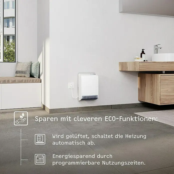 Stiebel Eltron Heizlüfter CK 20 TREND Wandmontage - 2.000 W, Raumheizvermögen: 25 m², Alpinweiß - Ein energieeffizienter Heizlüfter mit intelligenten ECO-Funktionen für automatische Abschaltung und programmierbare Nutzungszeiten.