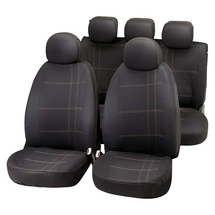 Funda para asientos de coche Embroidery (9 uds., Negro/Gris, Específico para: Vehículos con airbag)