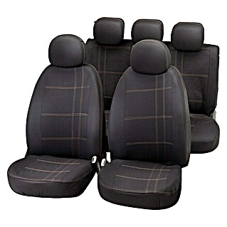 Funda para asientos de coche Embroidery (9 ud., Negro/Gris, Apto para: Vehículos con airbag)