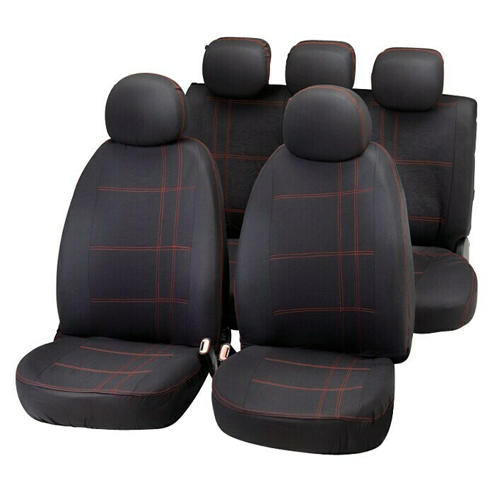 Funda para asientos de coche Embroidery (9 uds., Negro/Rojo, Específico para: Vehículos con airbag)