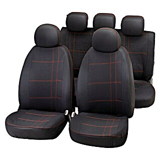 Funda para asientos de coche Embroidery (9 ud., Negro/Rojo, Apto para: Vehículos con airbag)