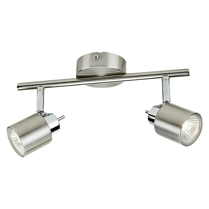 Philips Regleta Meranti - 35 W, L x An x Al: 10 x 28,5 x 15,5 cm, Níquel/Cromo, GU10, 2 ud. - Lámpara de techo moderna con dos focos en acabado de níquel cepillado, perfecta para una iluminación elegante en cualquier habitación.