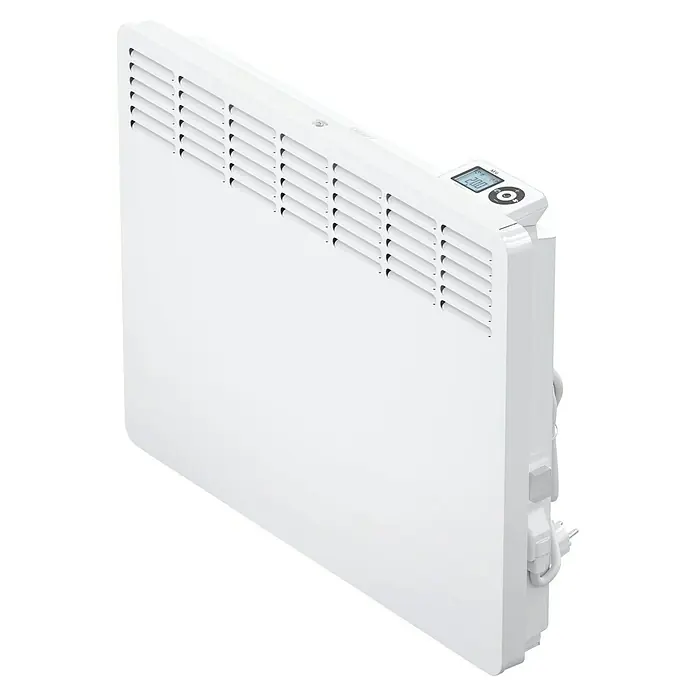 AEG Konvektorheizung WKL Wandmontage - 1.500 W, Beheizbare Fläche: 20 m², Alpinweiß - Nahaufnahme eines weißen AEG-Konvektors mit digitaler Anzeige und Lüftungsschlitzen, der Wärme und Komfort für jeden Raum bietet.