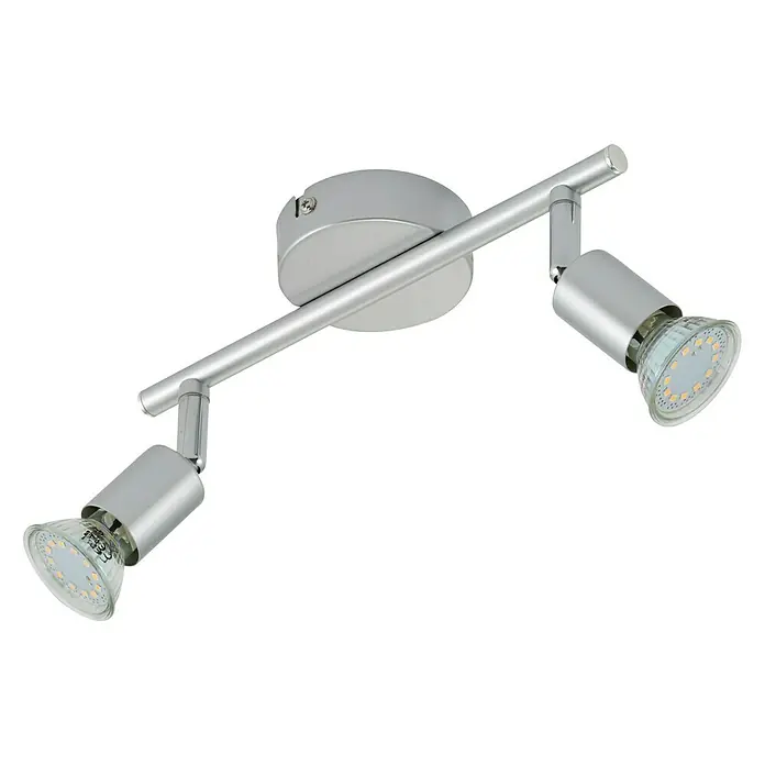 Briloner Regleta LED Picco - 6 W, L x An x Al: 8 x 25,5 x 9,5 cm, Plateado, Blanco cálido, 2 ud. - Plafón plateado con dos focos para un ambiente moderno e iluminación dirigida.