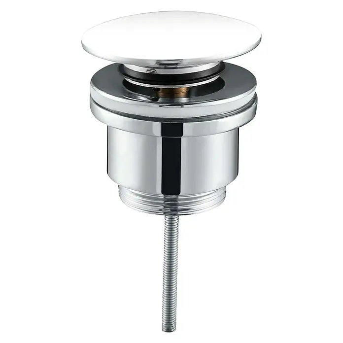 Imex Válvula click clack - 1¼'', Latón, Blanco - Imagen de una válvula de desagüe automática push-open con acabado cromado para lavabos.