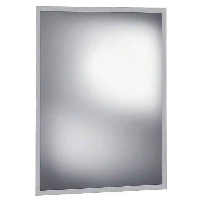 Camargue Espejo con serigrafía Belice - 100 x 80 cm - Primer plano de un espejo rectangular con marco plateado, que muestra un diseño moderno y minimalista.