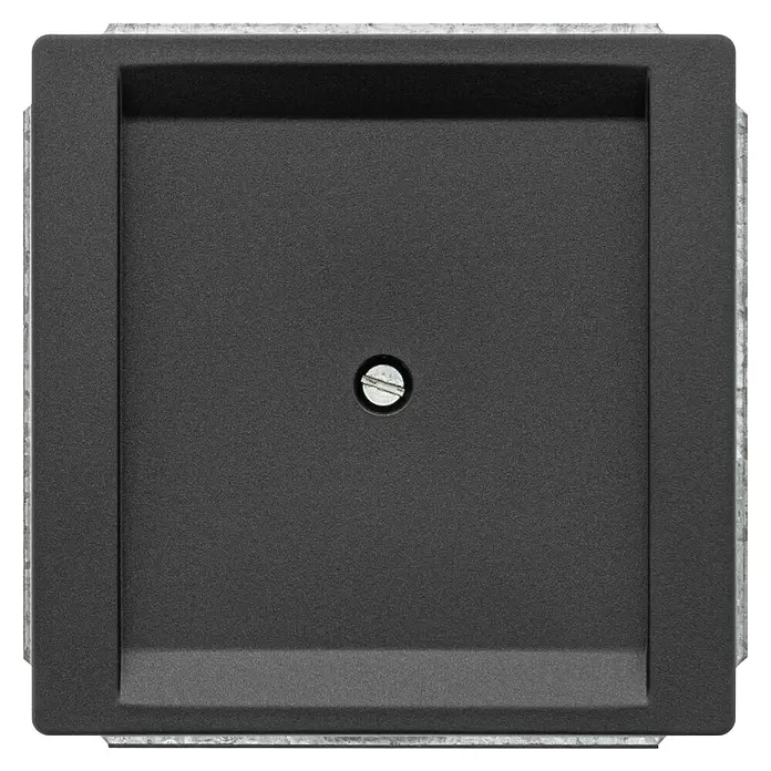 Siemens Delta Style Blindabdeckung SIE044479 - Anthrazit Cosso, Glänzend, Kunststoff, Unterputzmontage - Dunkelgraue quadratische Abdeckung mit vertieftem Rand und mittiger Schraube.