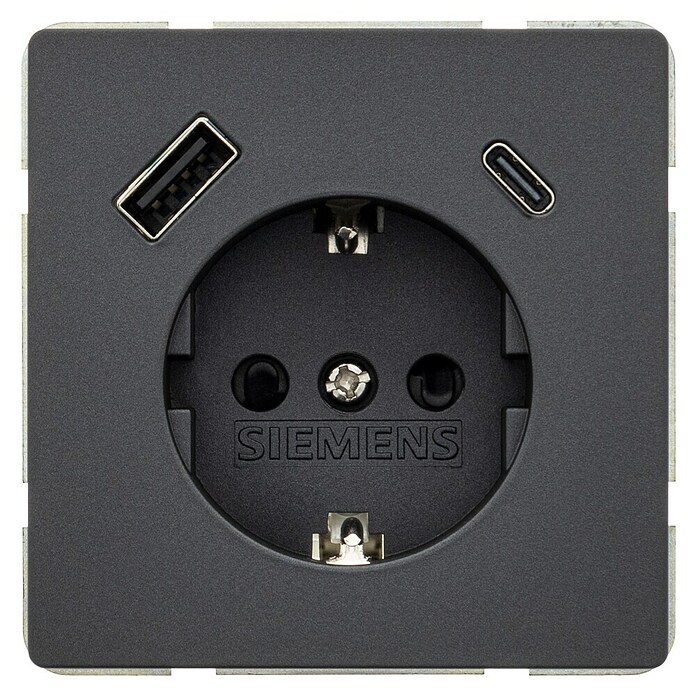 Siemens Delta Style Enchufe con USB (Antracita, Brillante, Plástico, Montaje enrasado) | BAUHAUS