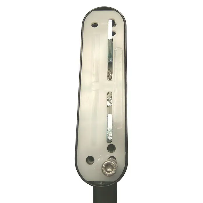 Manilla para ventana - Largo: 180 mm, Negro, Aluminio - Toma de producto de un soporte de electrodomésticos blanco con bordes negros y varios tornillos y agujeros.