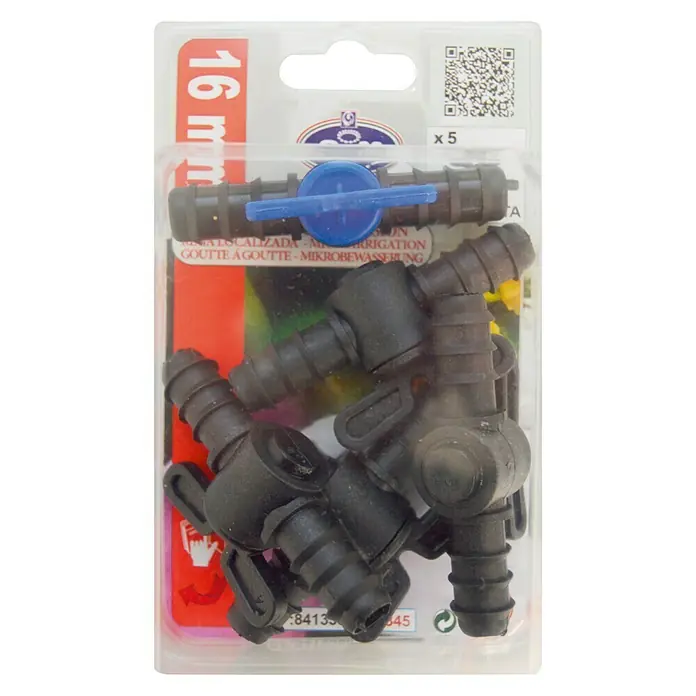 Llave de paso goteo - Diámetro conexión: 16 mm, Polietileno - Un paquete de 5 piezas en forma de T de riego de 16 mm, ideales para el riego por goteo en jardines u otras áreas exteriores.