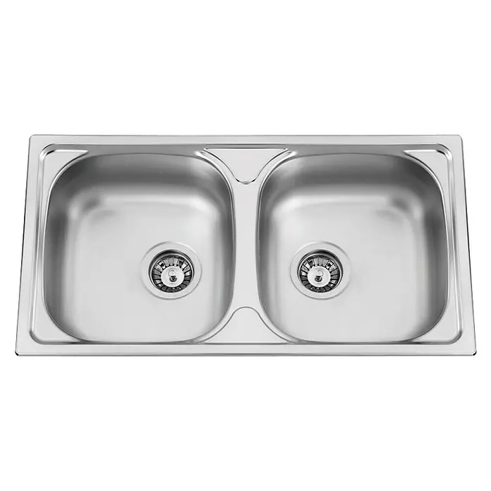 Rodi Fregadero encastrable Okio 2S - 43,5 x 78 cm, Acero inoxidable - Fregadero doble de acero inoxidable con dos cubetas y accesorios de desagüe. El fregadero es ideal para la cocina moderna.