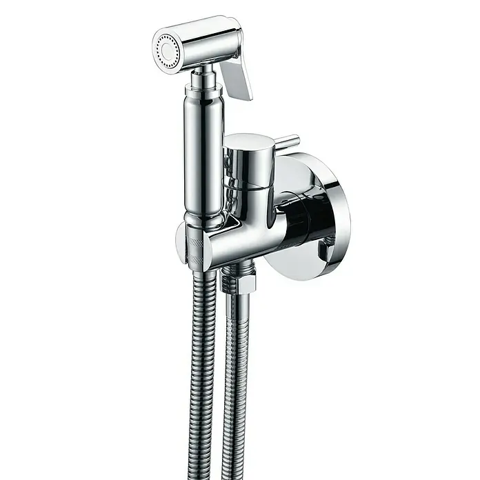 Camargue Natur Ducha higiénica inodoro - Cromo - Rociador de bidé cromado de pared con mangueras flexibles y control de gatillo.
