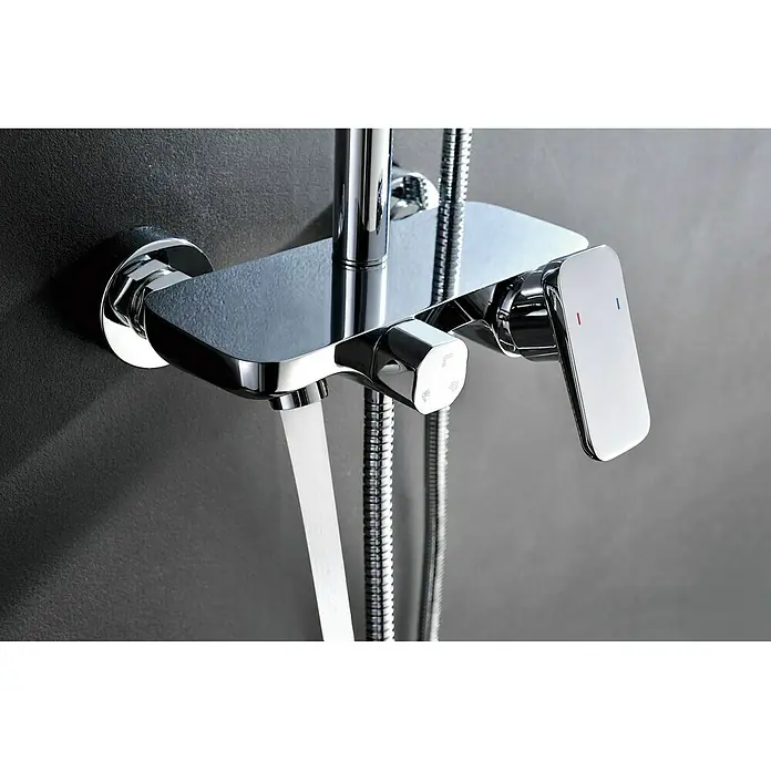 Imex Sistema de ducha Liverpool - Con grifo monomando, Distancia entre orificios: 15 cm, Número de tipos de chorro: 1 ud., Cromo - Moderno grifo de ducha cromado con mezclador de una sola palanca y salida de agua para un baño elegante.