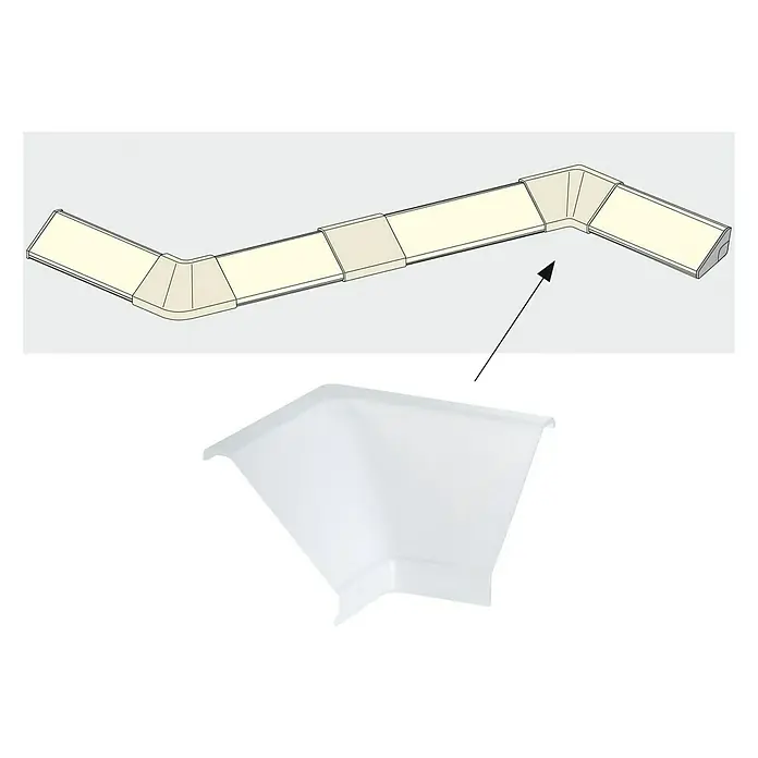 Paulmann Delta Eckverbinder Inside Corner - Innen, Kunststoff, 2 Stk. - Bild eines weißen Kabelkanals, der in einem 90-Grad-Winkel verläuft, mit zugehörigem Eckstück für eine saubere Installation.