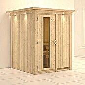 Karibu Systemsauna Norin (Ohne Ofen, Mit Dachkranz und Beleuchtung, Massivholz, 151 x 151 x 198 cm)