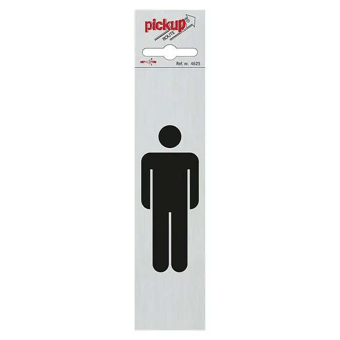 Pickup Symbolschild - Motiv: Herren, L x B: 165 x 44 mm - Symbol für Herren-WC mit "Pickup Route" Beschriftung und Schieber zur Anzeige des Zustands. Robuste Ausführung für öffentliche Einrichtungen.