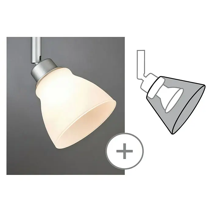 Paulmann DecoSystems Lampenschirm Wolbi - Durchmesser: 9 cm, Weiß, Glas, Rund - Nahaufnahme einer modernen Deckenleuchte mit weißem Lampenschirm und silberfarbener Halterung.