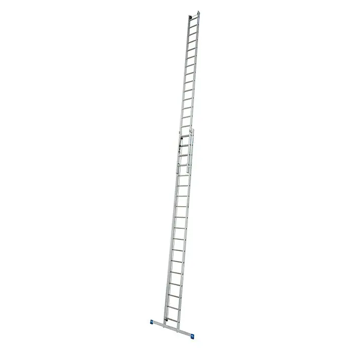 Krause Stabilo Seilzugleiter - Anzahl Tritte: 36 Stk., Arbeitshöhe: 9,85 m, Aluminium - Aluminium-Schiebeleiter mit blauen Füßen, ideal für den flexiblen Einsatz im Innen- und Außenbereich. Robuste Bauweise für sicheren Halt.