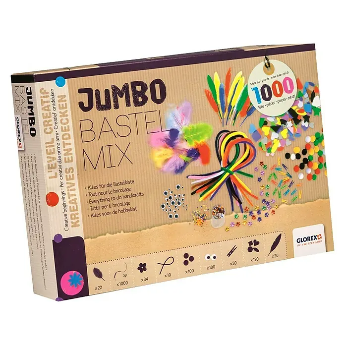 Glorex Bastel-Set Jumbo Bastel-Mix - 1.436 -tlg. - Bastelset "Jumbo Bastel Mix" von Glorex mit über 1000 Teilen zum kreativen Gestalten und Basteln für Kinder.