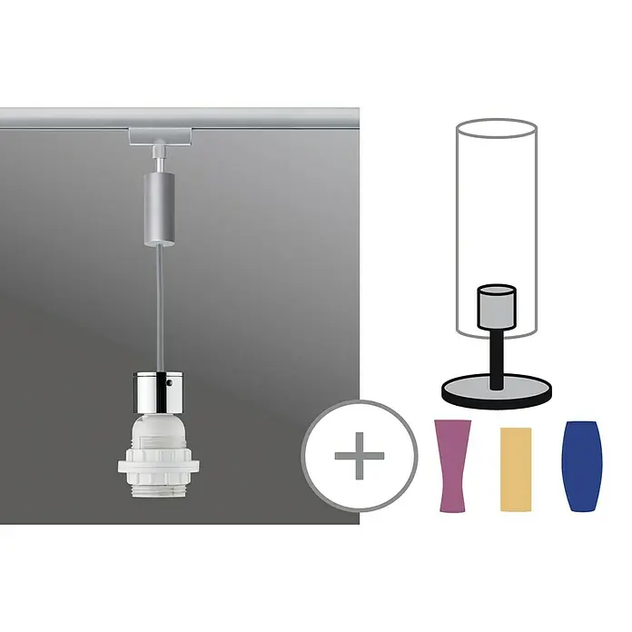 Paulmann URail 2Easy Pendelleuchte Basic - 20 W, Chrom, Höhe: 150 cm - Lampe mit verschiedenen Lampenschirmoptionen. Die Lampe verfügt über einen Lampensockel und Aufhängungssystem und bietet variable Schirmdesigns.