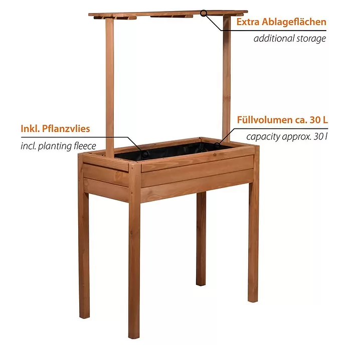 Dobar Hochbeet - 80 x 40 x 145 cm, Holz, Braun - Hölzernes Hochbeet mit oberer Ablagefläche, inkl. Pflanzvlies, ca. 30L Füllvolumen.