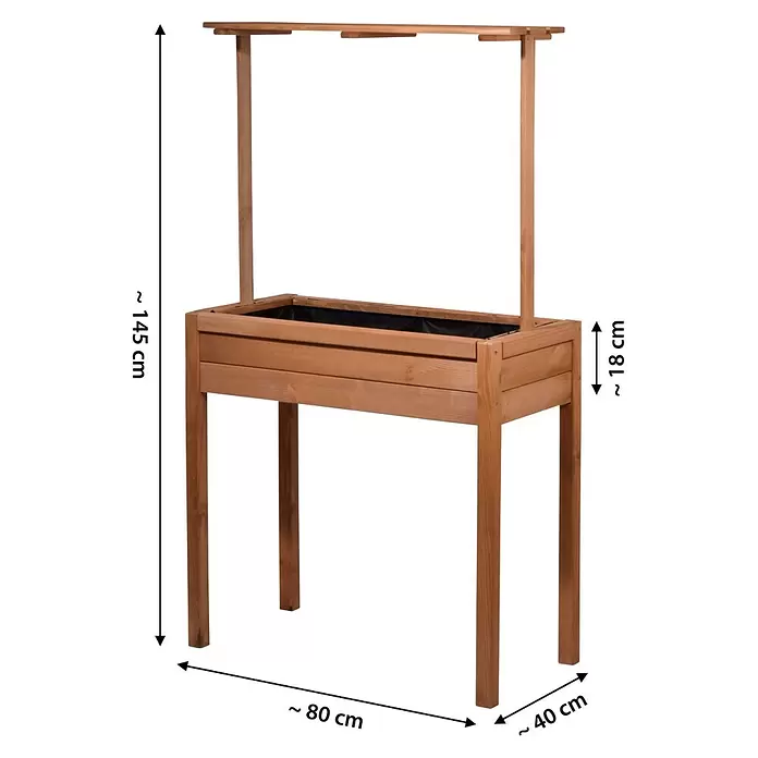 Dobar Hochbeet - 80 x 40 x 145 cm, Holz, Braun - Hochbeet aus Naturholz mit Überbau für Rankpflanzen oder Beleuchtung, inkl. Maße.