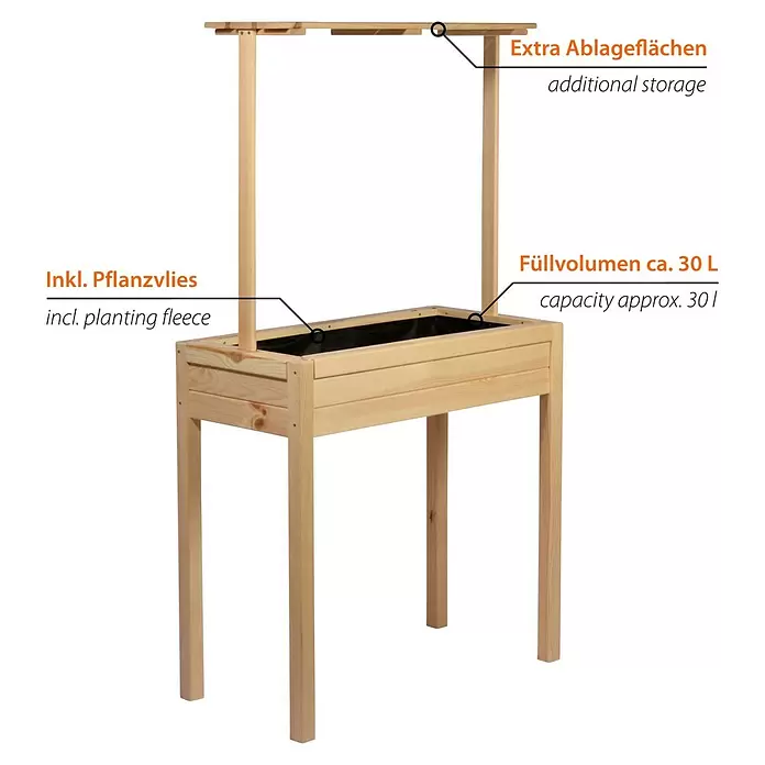 Dobar Hochbeet - 80 x 40 x 145 cm, Holz, Natur - Helles Holz-Hochbeet mit Pflanzvlies, oberer Ablage und ca. 30L Füllvolumen.