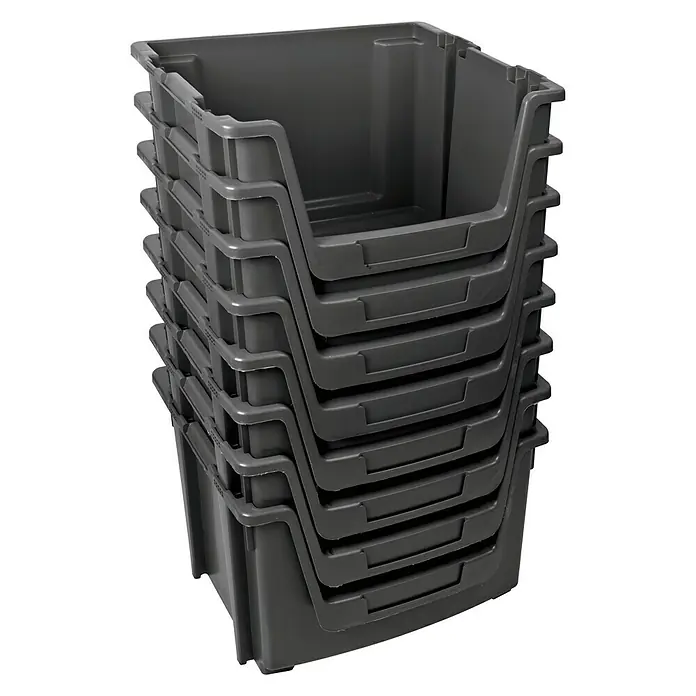 Tayg Gaveta 5040 - L x An x Al: 50 x 39,5 x 32 cm, Gris - Una pila de contenedores de almacenamiento de plástico gris, perfectos para organizar y guardar artículos.